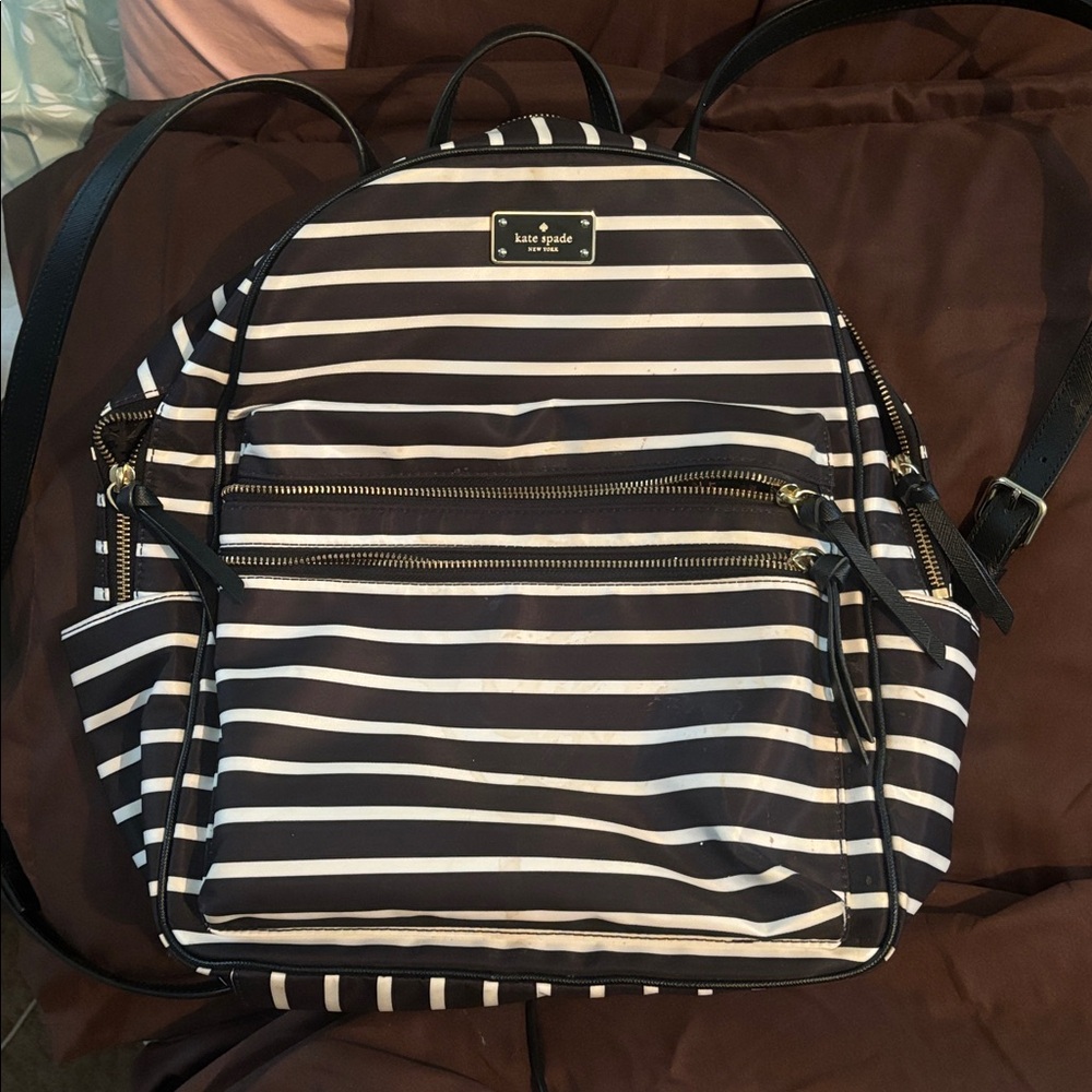 Kate Spade black and White Striped Backpack